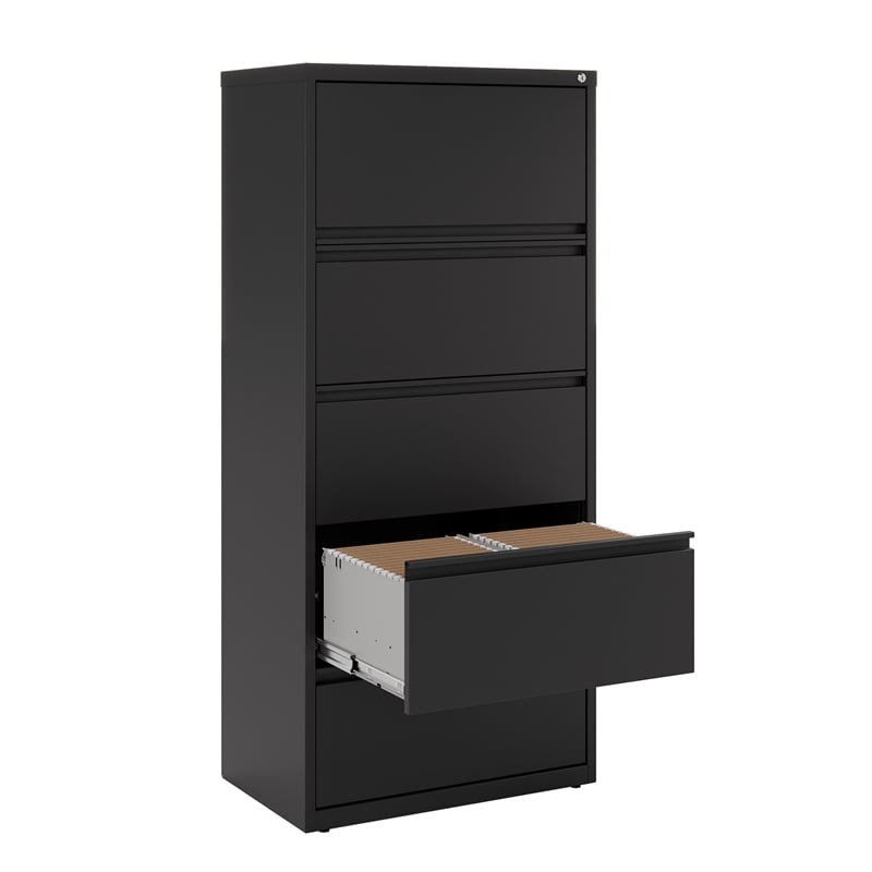 Hirsh 30-in Wide HL10000 Series Metal 5 Drawer Lateral File Cabinet Black