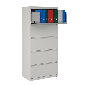 Hirsh 30&quotW HL10000 Series Metal 5-Drawer Lateral File Cabinet in Light Gray