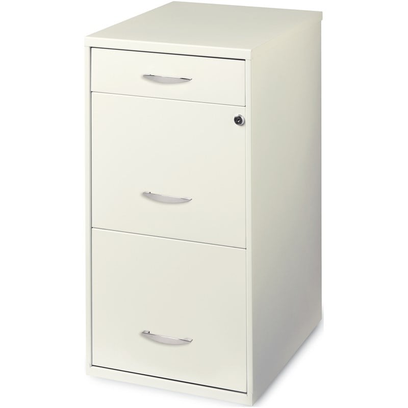Space Solutions Metal 3 Drawer File Cabinet with Pencil Drawer Pearl White