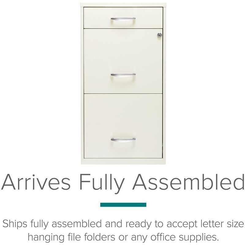 Space Solutions Metal 3 Drawer File Cabinet with Pencil Drawer Pearl White