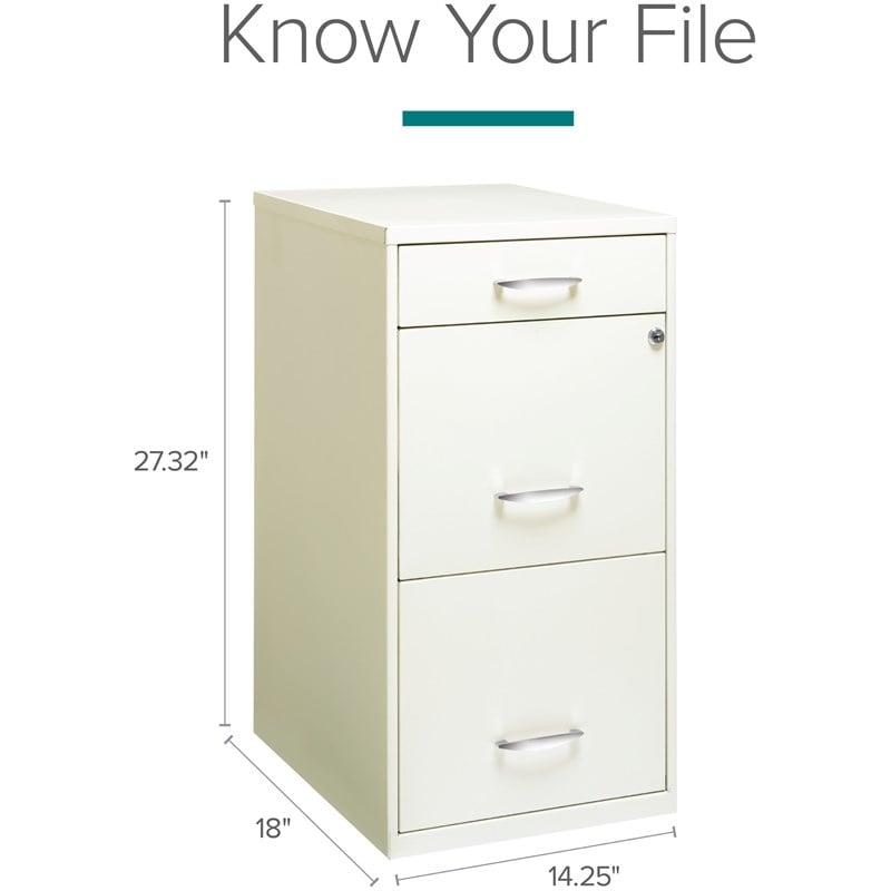 Space Solutions Metal 3 Drawer File Cabinet with Pencil Drawer Pearl White
