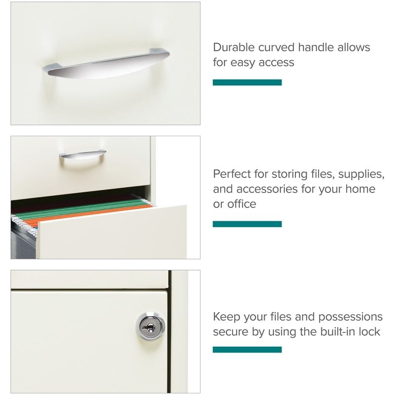 Space Solutions Metal 3 Drawer File Cabinet with Pencil Drawer Pearl White