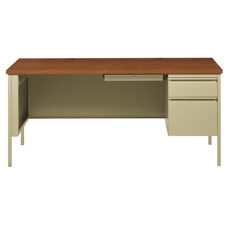 Single Pedestal Computer Desk In Putty And Oak 20094 Single Pedestal Computer Desk In Putty And Oak