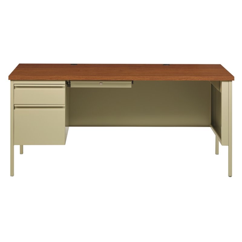 Single Pedestal Computer Desk In Putty And Oak 20097 Single Pedestal Computer Desk In Putty And Oak