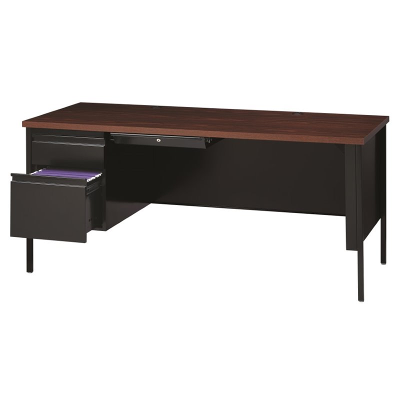 Single Pedestal Computer Desk In Black And Walnut 20098 Single Pedestal Computer Desk In Black And Walnut