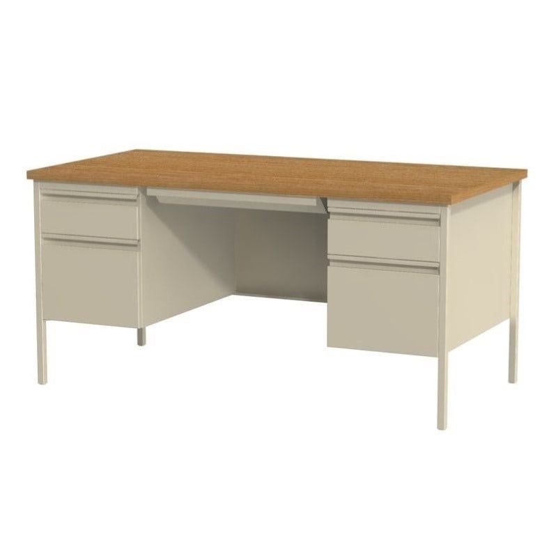 Double Pedestal Computer Desk In Putty And Oak 20100