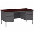 Hirsh 30D x 60W Double Pedestal Metal Desk Charcoal/Mahogany
