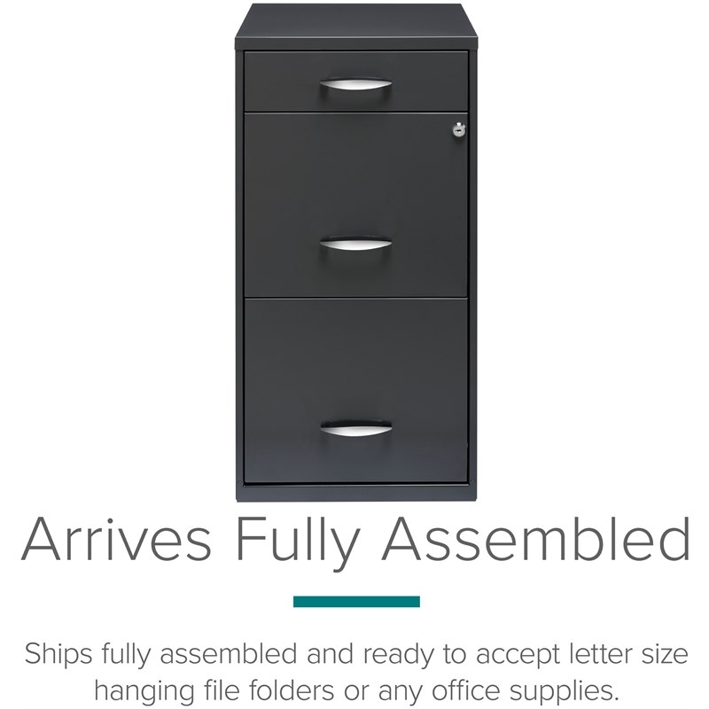 Space Solutions Contemporary 3 Drawer Metal File Cabinet in Charcoal