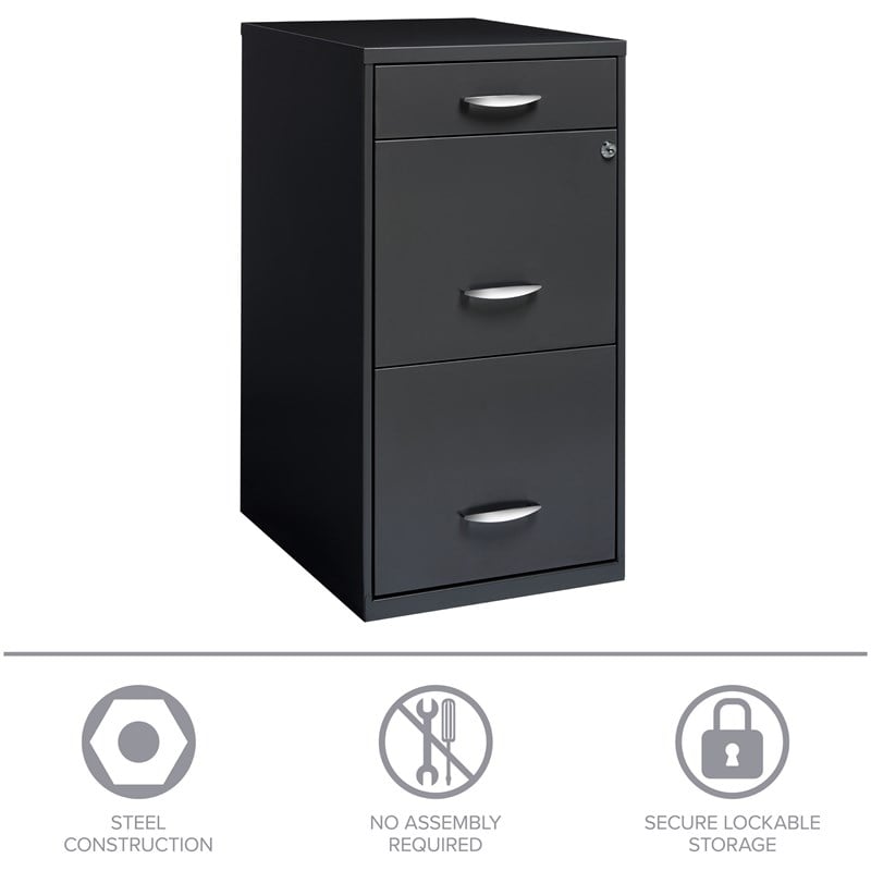Space Solutions Contemporary 3 Drawer Metal File Cabinet in Charcoal