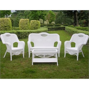 International Caravan Maui 4 Piece Wicker Patio Sofa Set in White