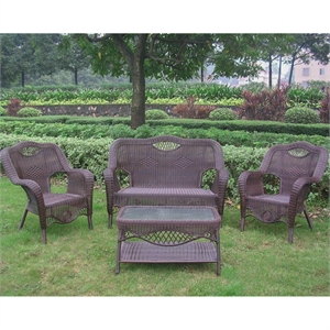 International Caravan Maui 4 Piece Wicker Patio Sofa Set in Pecan