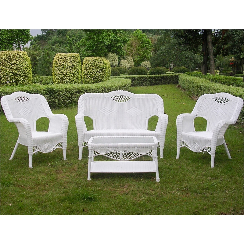 International Caravan Maui 4 Piece Wicker Patio Sofa Set in Pecan