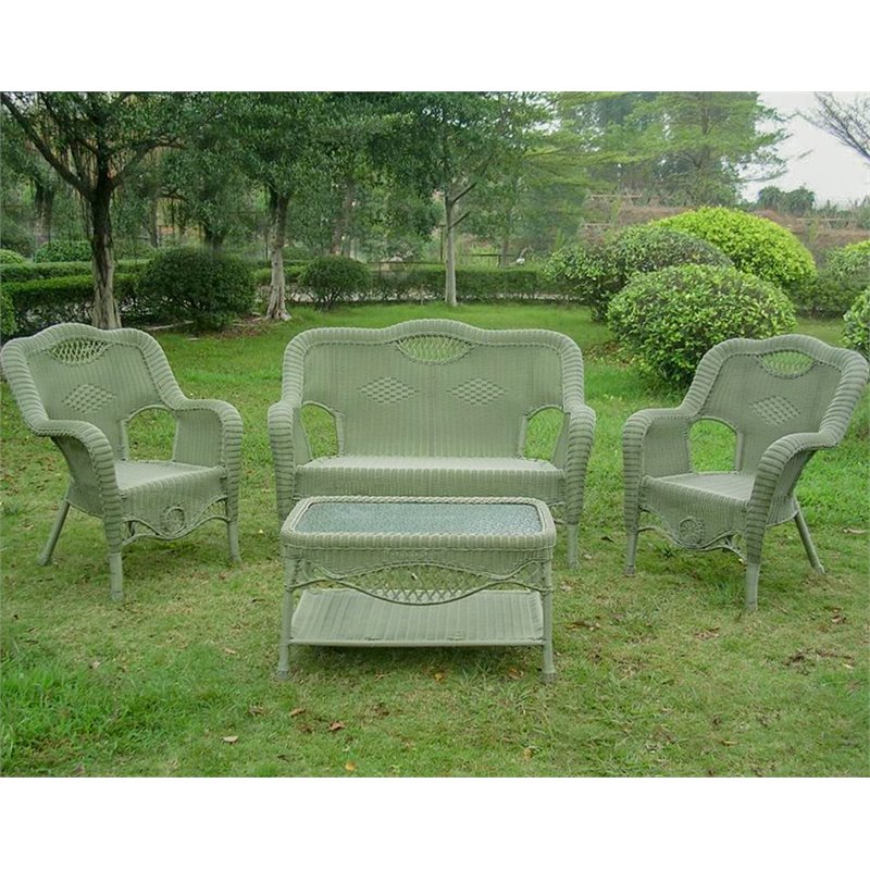 International Caravan Maui 4 Piece Wicker Patio Sofa Set in Moss