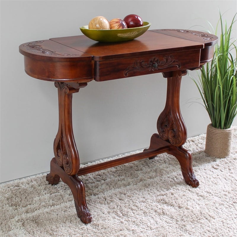 International Caravan Windsor Carved Writing Desk in Walnut Stain