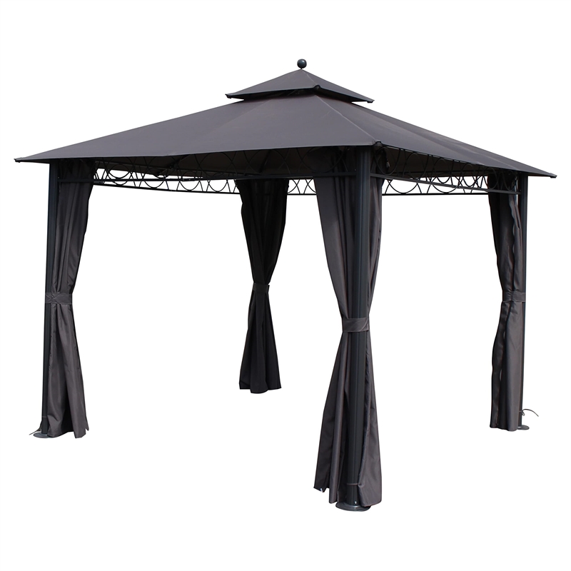 International Caravan St. Kitts Square Gazebo with Drapes in Khaki