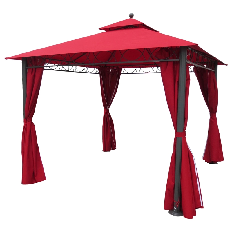 International Caravan St. Kitts Square Gazebo with Drapes in Ruby Red