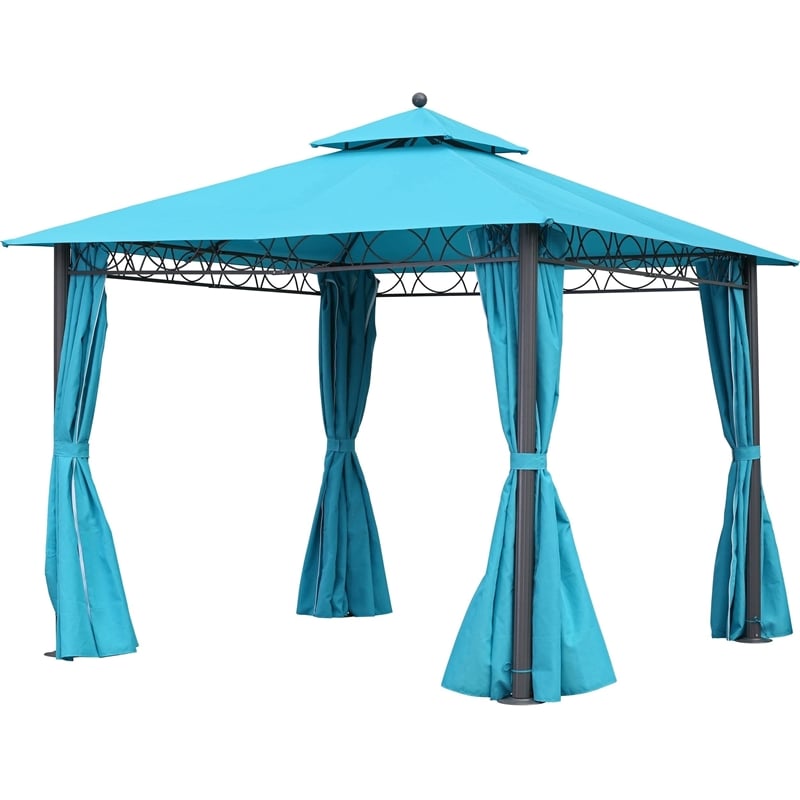 International Caravan St. Kitts Square Gazebo with Drapes in Ruby Red