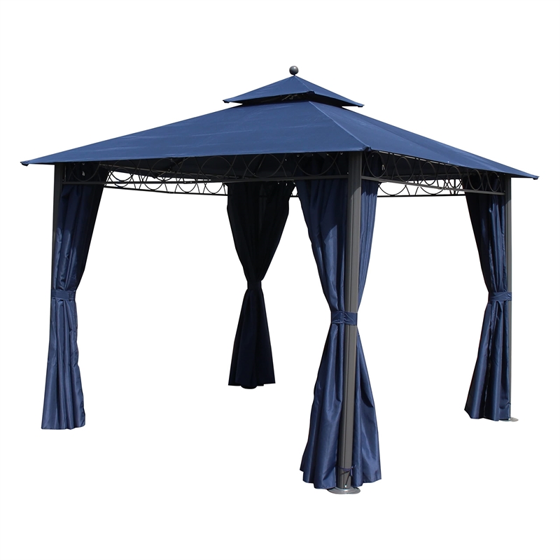 International Caravan St. Kitts Square Gazebo with Drapes in Ruby Red