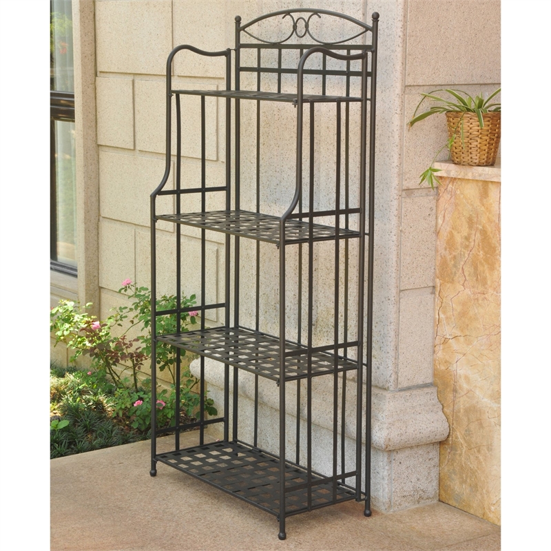 International Caravan Santa Fe 4 Tier Iron Bakers Rack in Black