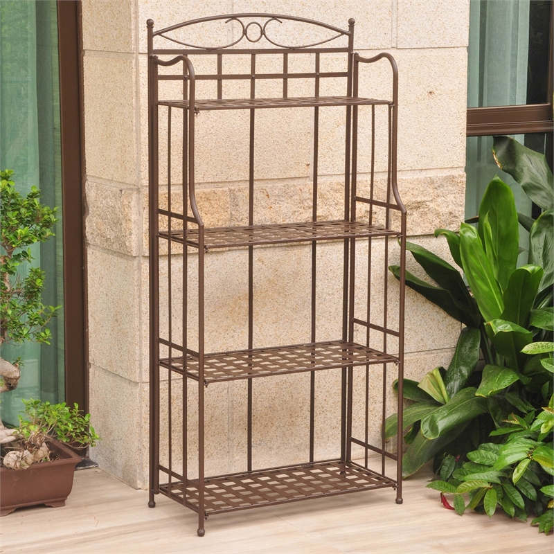 International Caravan Santa Fe 4 Tier Iron Bakers Rack in Black
