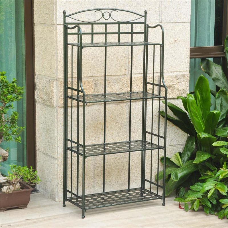 International Caravan Santa Fe 4 Tier Iron Bakers Rack in Verdi Gris