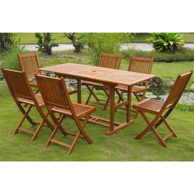 Royal Tahiti 7 Piece Adjustable Patio Dining Set in Stain