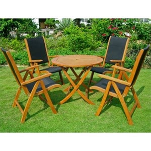 Royal Tahiti Hamburg 5 Piece Round Patio Dining Set in Stain