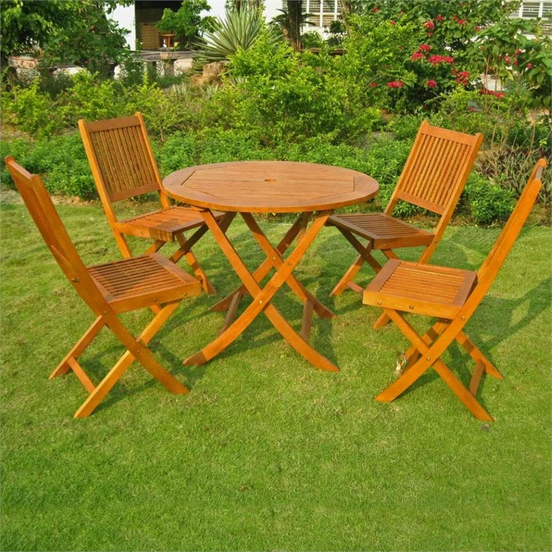 Royal Tahiti Hamburg 5 Piece Round Patio Dining Set in Stain