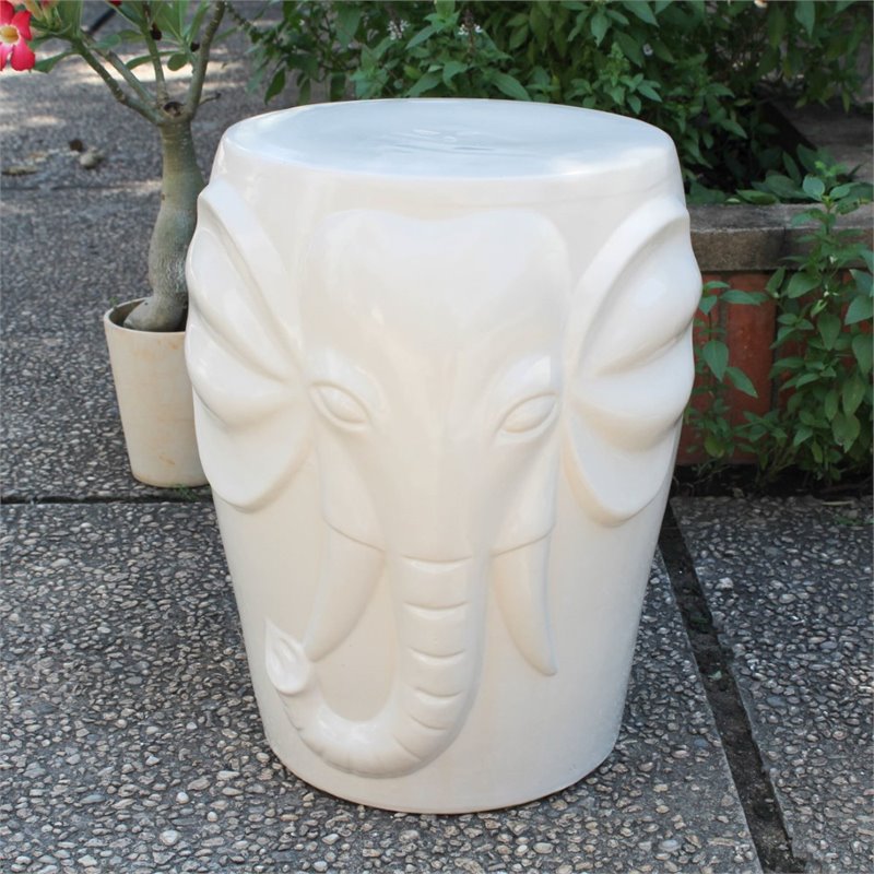 Catalina Wild Elephant Drum Ceramic Garden Stool In Antique White Catalina Wild Elephant Drum Ceramic Garden Stool In Antique White