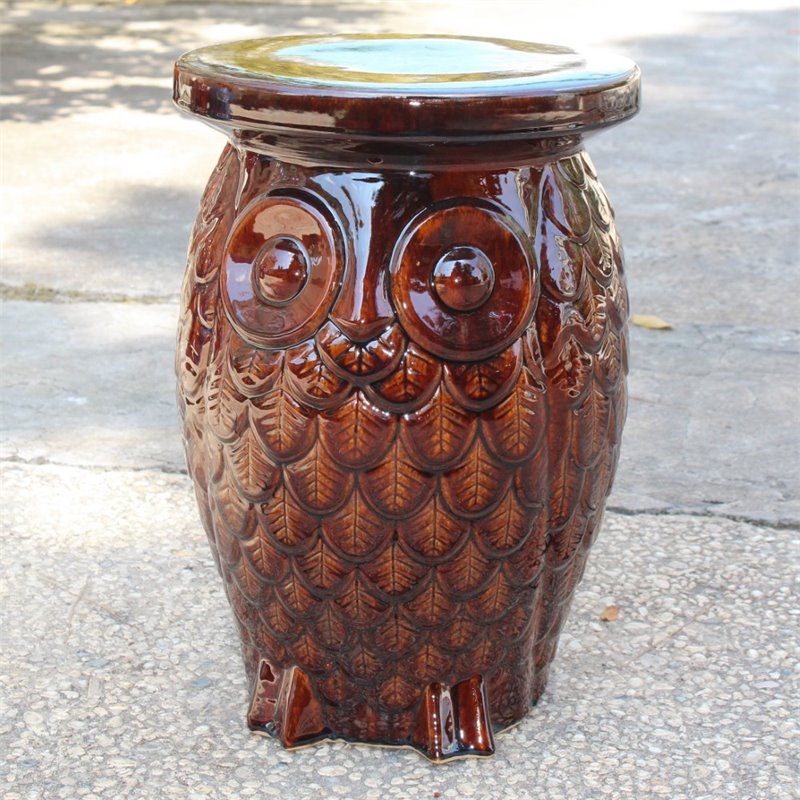 Catalina Wise Owl Ceramic Garden Stool in Brown