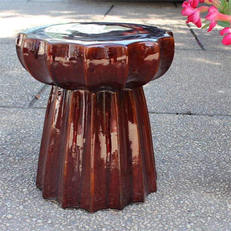 Catalina Round Scalloped Ceramic Garden Stool in Navy Blue