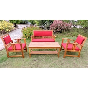 International Caravan Brisbane 4-Piece Wood Patio Conversation Set in Brown/Red