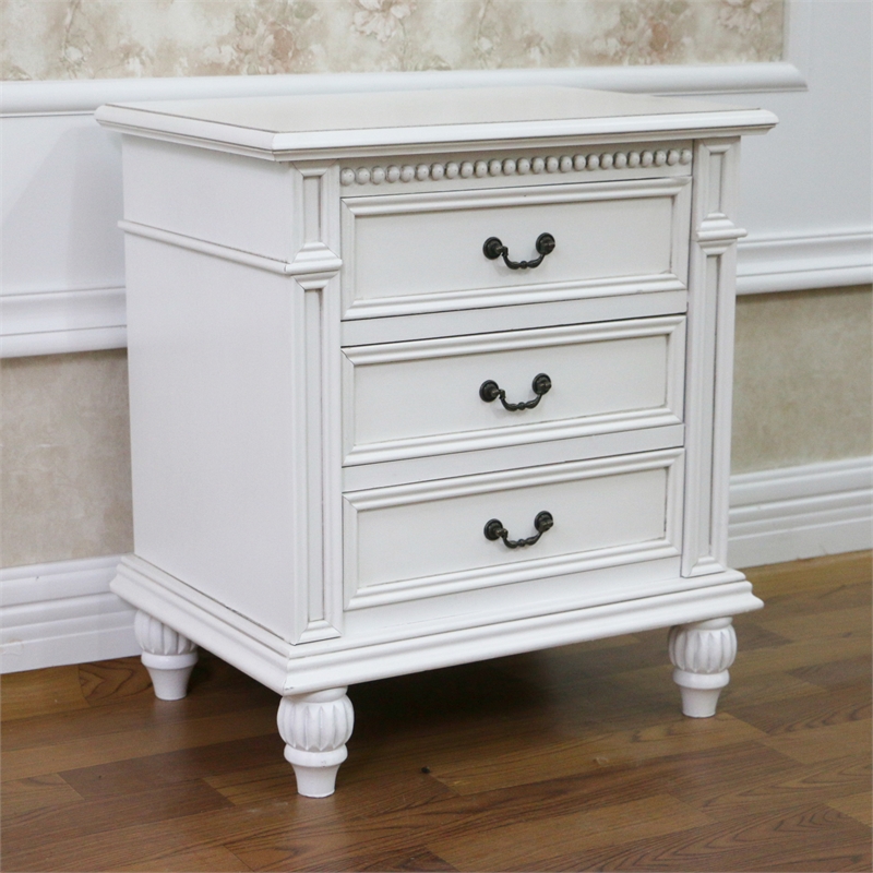 International Caravan Windsor Carved 3 Drawer Wood Nightstand In Antique White 3995 Aw