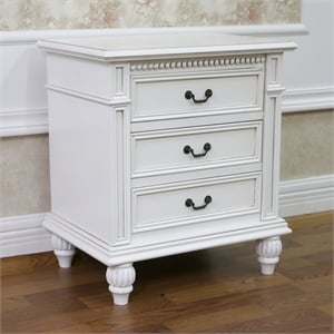 International Caravan Windsor Carved 3-Drawer Wood Nightstand in Antique White