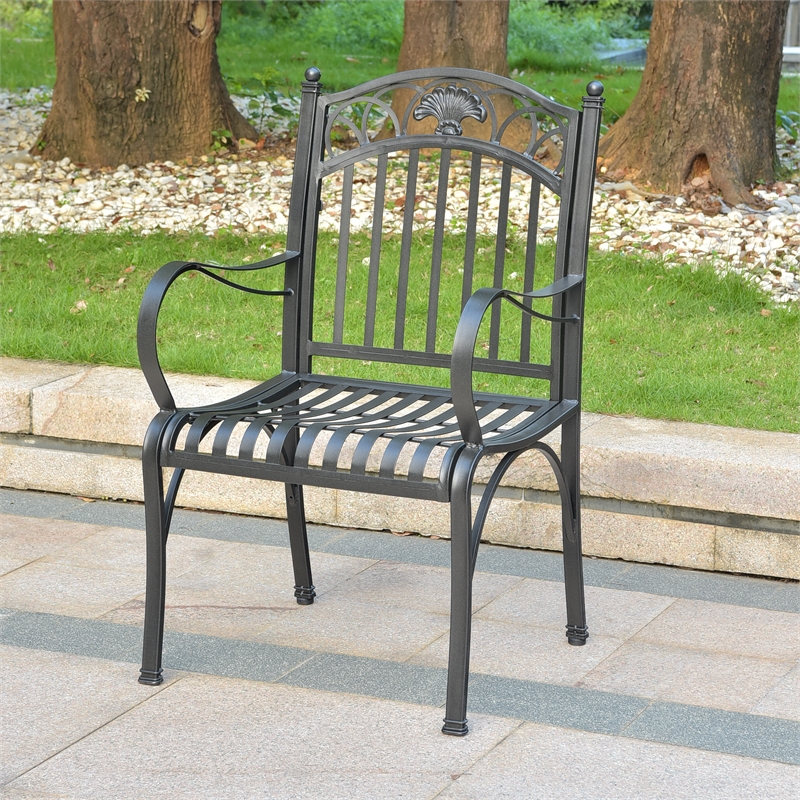 International Caravan Segovia Iron Patio Dining Chair in Black (Set of 2)
