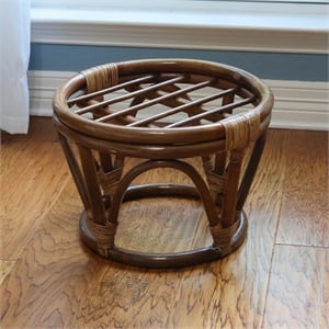 International Caravan Bali 18&quot Rattan Papasan Outdoor Ottoman Frame - Dark Honey