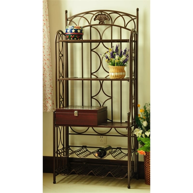 International Caravan Mandalay Iron Bakers Wine Rack in Bronze