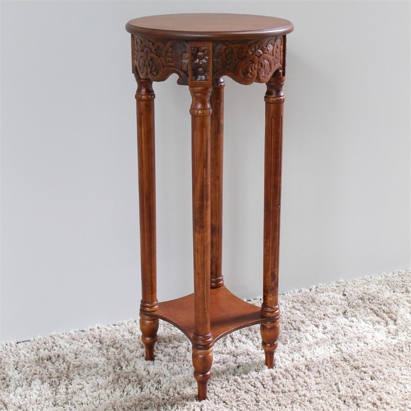 International Caravan Carved Round Tall Plant Table International Caravan Carved Round Tall Plant Table