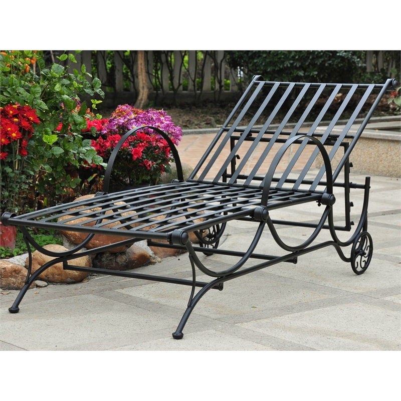 International Caravan Mandalay Iron Patio Chaise Lounge in Black