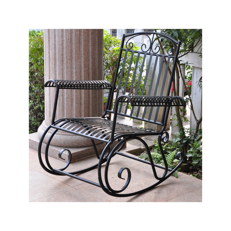 International Caravan Tropico Iron Patio Porch Rocker in Black