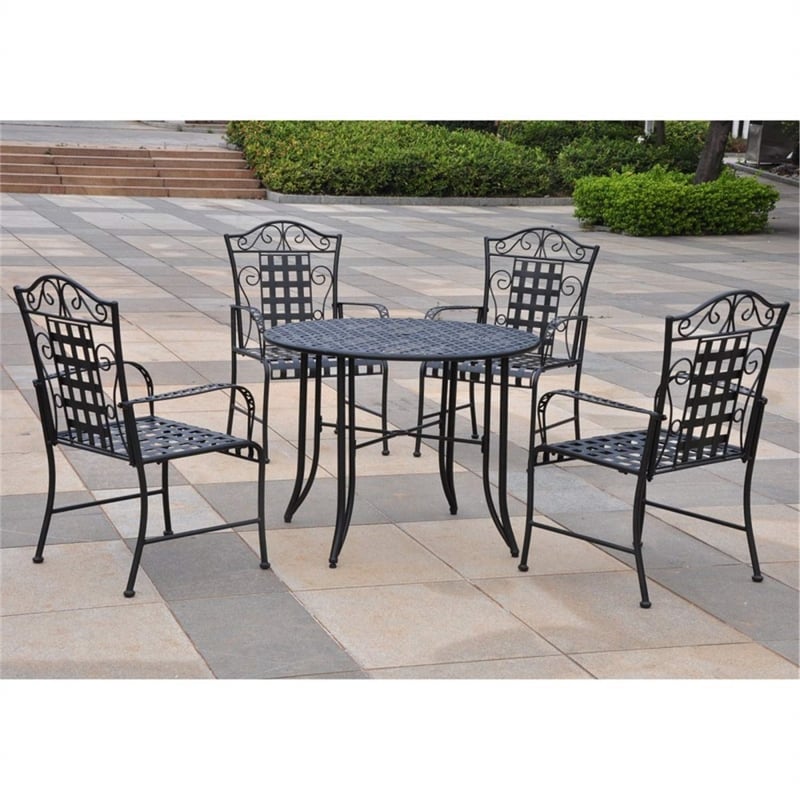 International Caravan Mandalay 5 Piece Iron Patio Dining Set in Black