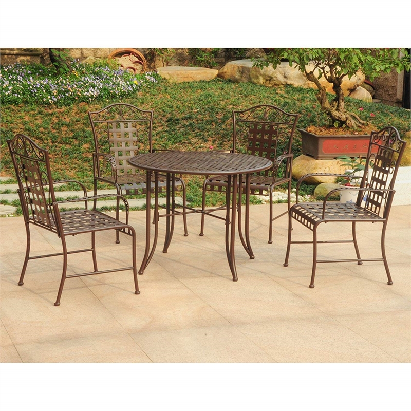 International Caravan Mandalay 5 Piece Iron Patio Dining Set in Black