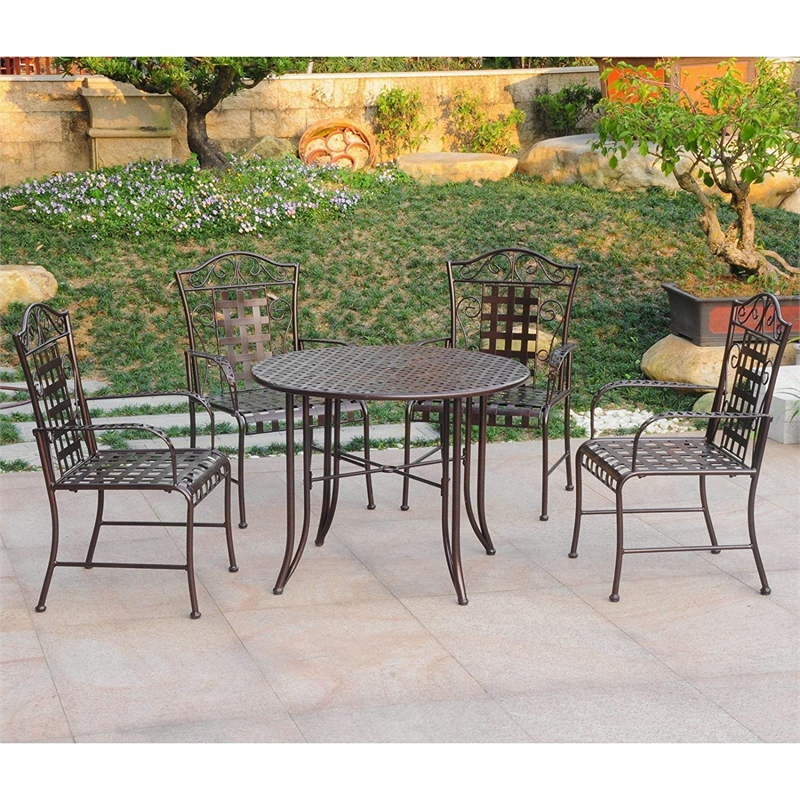 International Caravan Mandalay 5 Piece Iron Patio Dining Set in Black