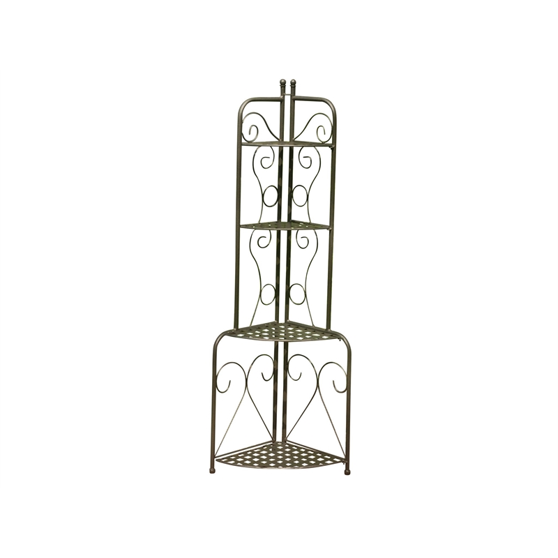 International Caravan Mandalay 4 Tier Iron Corner Bakers Rack in Black