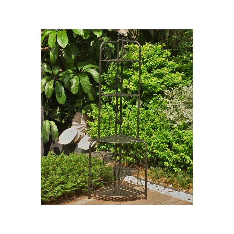 International Caravan Mandalay 4 Tier Iron Corner Bakers Rack in Black