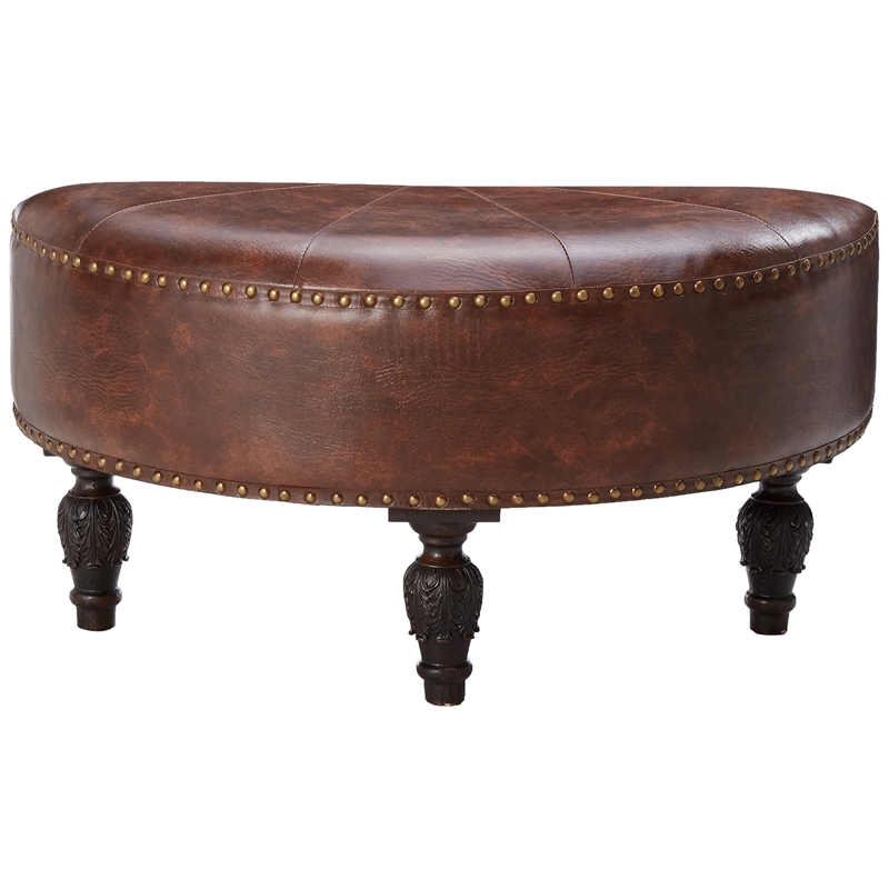 International Caravan Carmel Faux Leather Ottoman in Brown