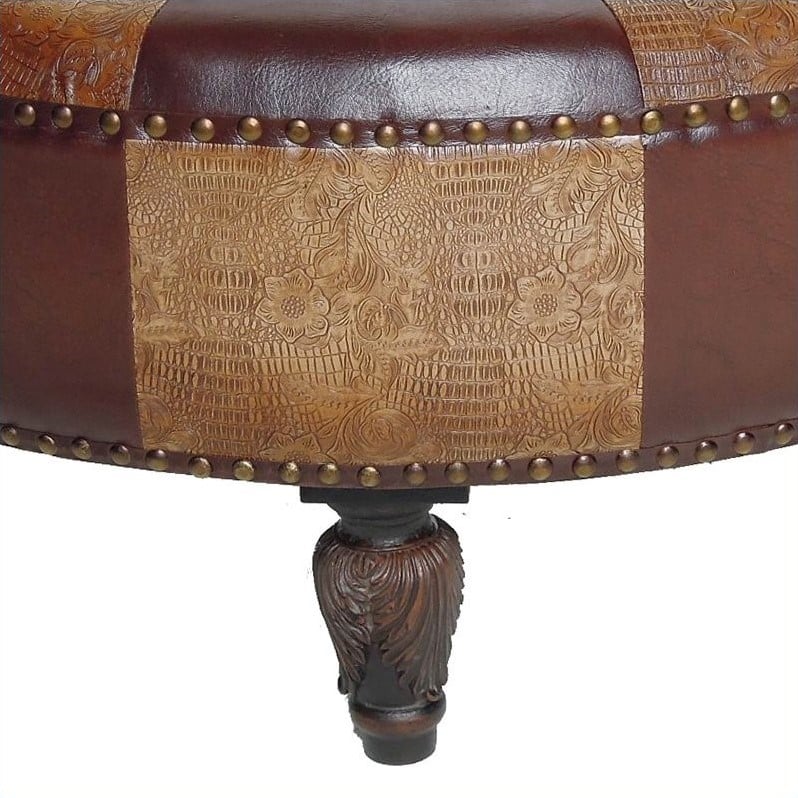 International Caravan Carmel Faux Leather Ottoman in Mix Pattern