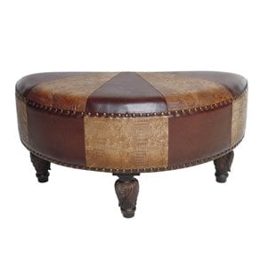 International Caravan Carmel Faux Leather Ottoman in Mix Pattern