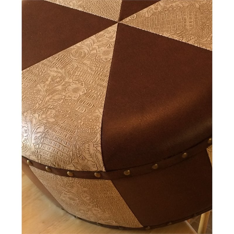 International Caravan Carmel Faux Leather Ottoman in Mix Pattern