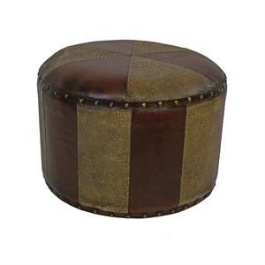 International Caravan Carmel Faux Leather Stool in Mix Pattern